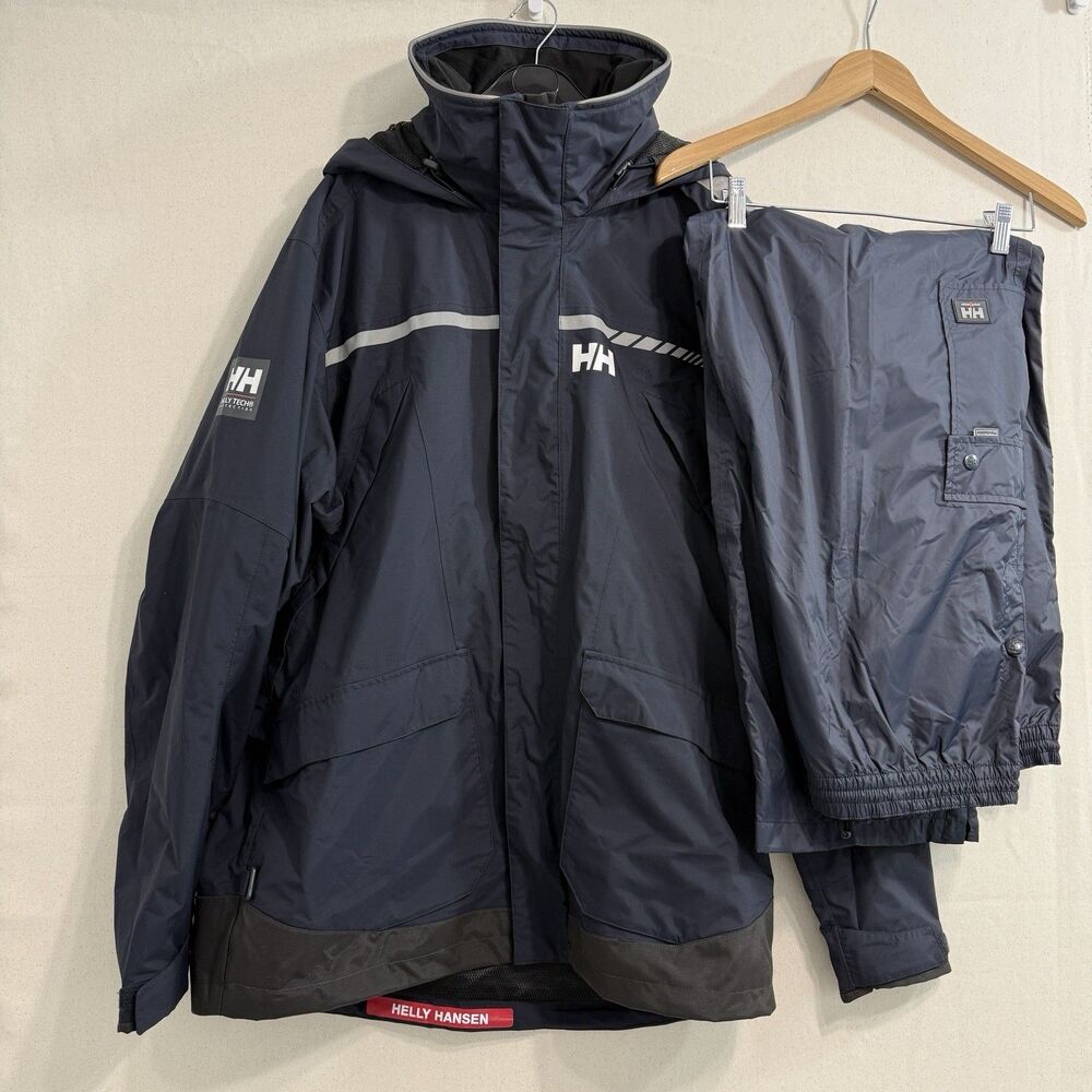 Helly Hansen Workwear Men XL Navy Helly Tech Waterproof Jacket Pants Rain Set